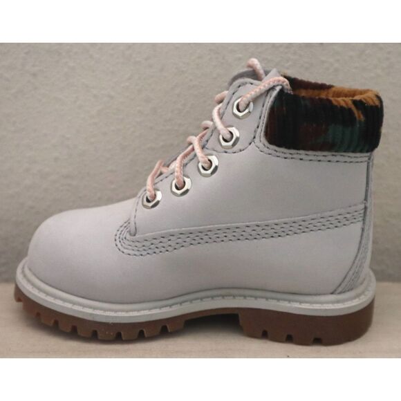 Timberland Kids Sz 5.5M Light Gray Nubuck w/Camo Premium 6" Waterproof Boots - Picture 7 of 12